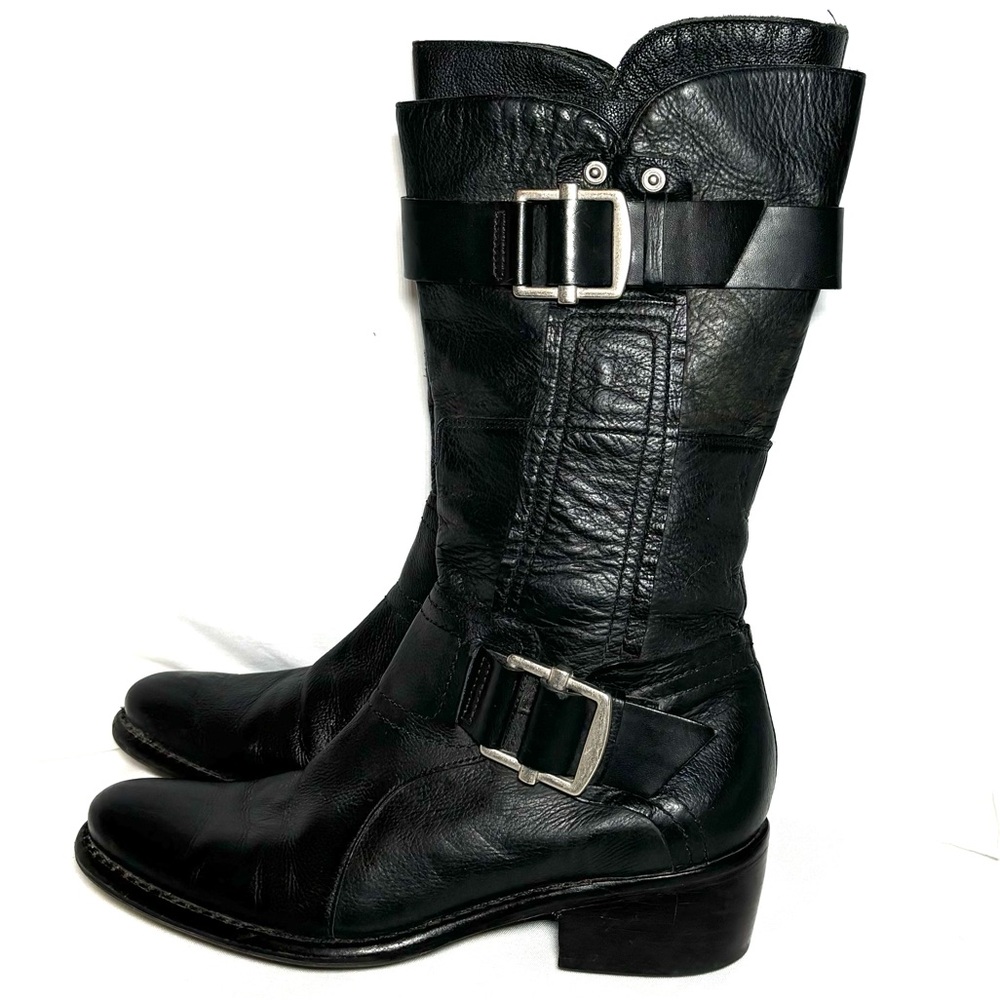 Vera Wang Lavender Pebbles Black Leather Moto Boots size 7